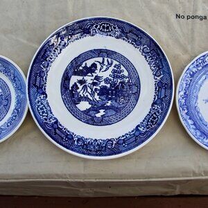 Three blue and white decorative plates